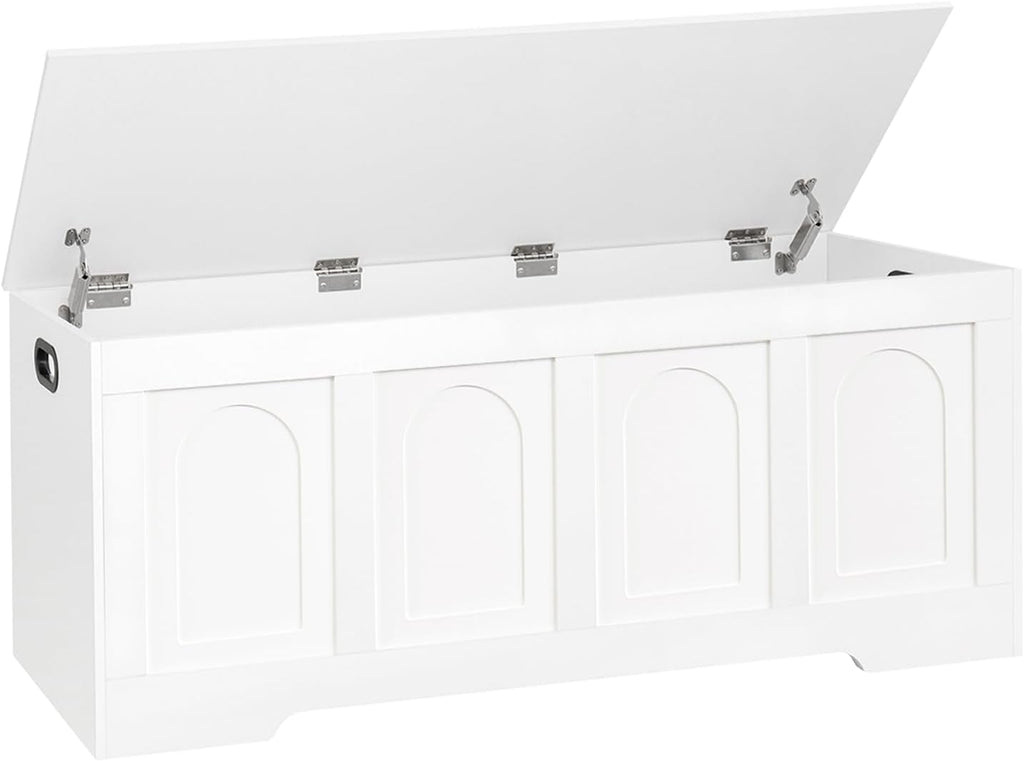 White Rattan-Like Safety Hinge Storage Chest Bench