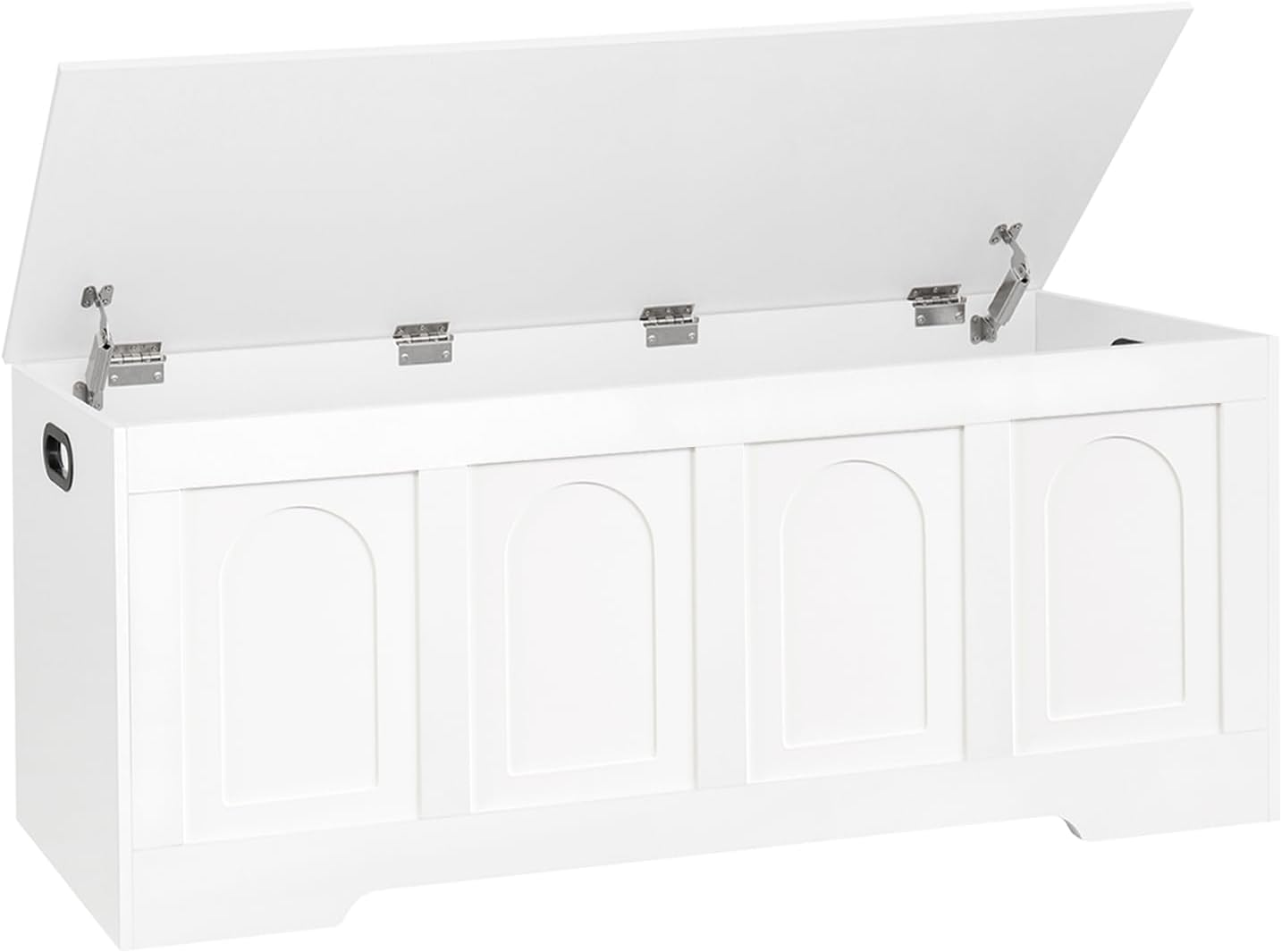 White Rattan-Like Safety Hinge Storage Chest Bench