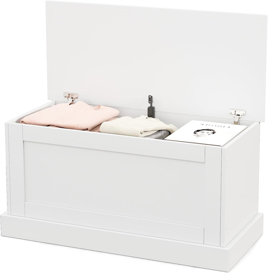 White Hydraulic Safety Wooden Storage Chest Bench