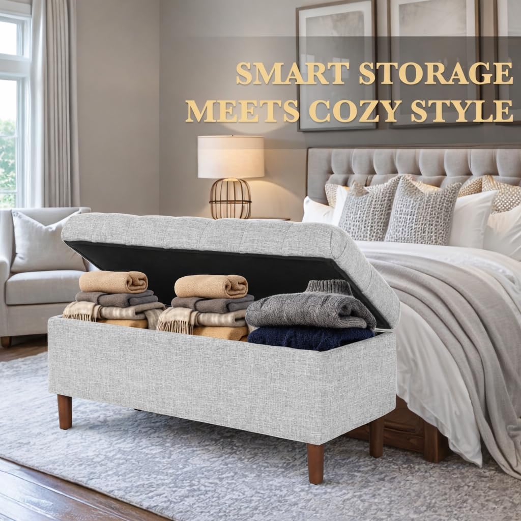 Gray Woven Ainsley Tufted Storage Bench
