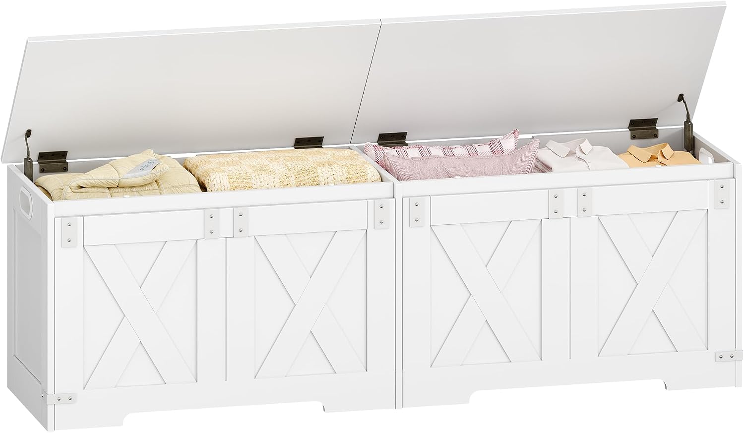 White Farmhouse Large Lift Top Storage Chest Bench