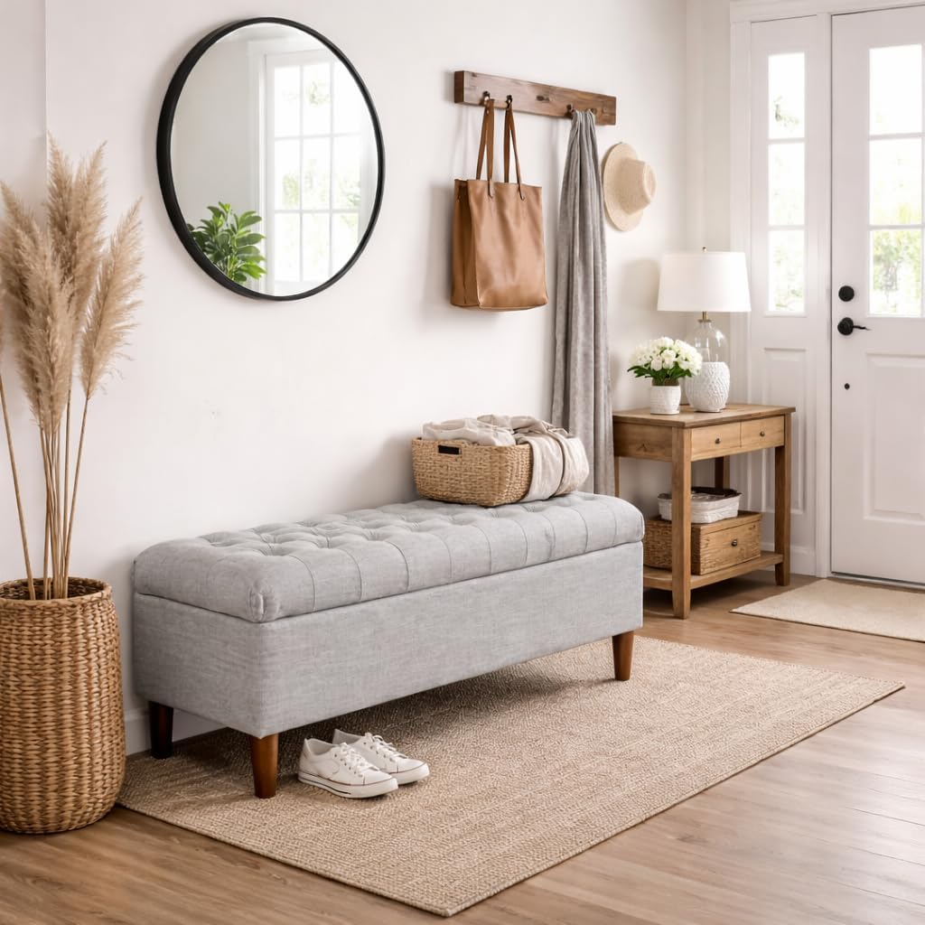 Gray Woven Ainsley Tufted Storage Bench