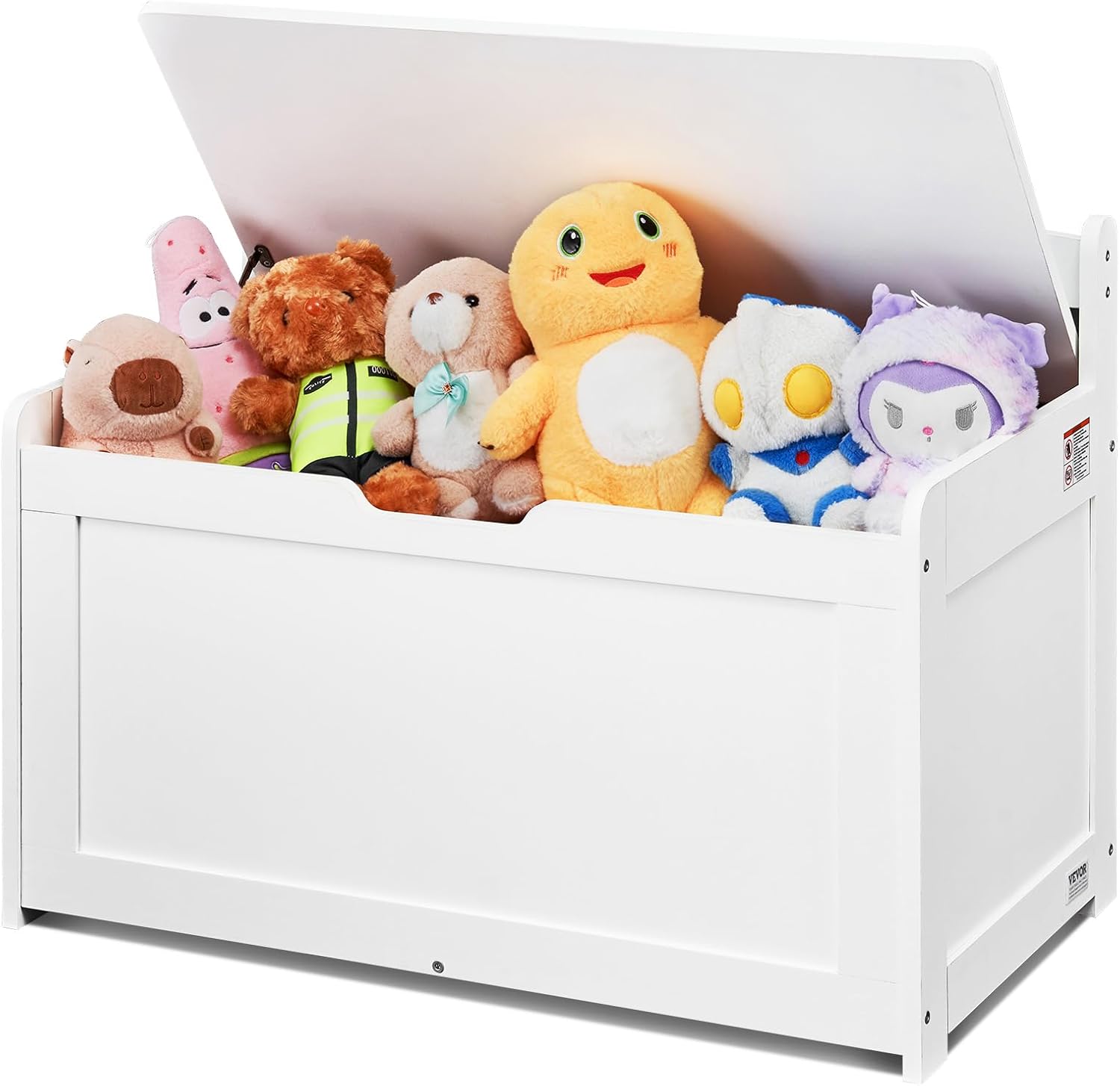 White Kids Safety Hinge Wooden Toy Storage Chest Bench