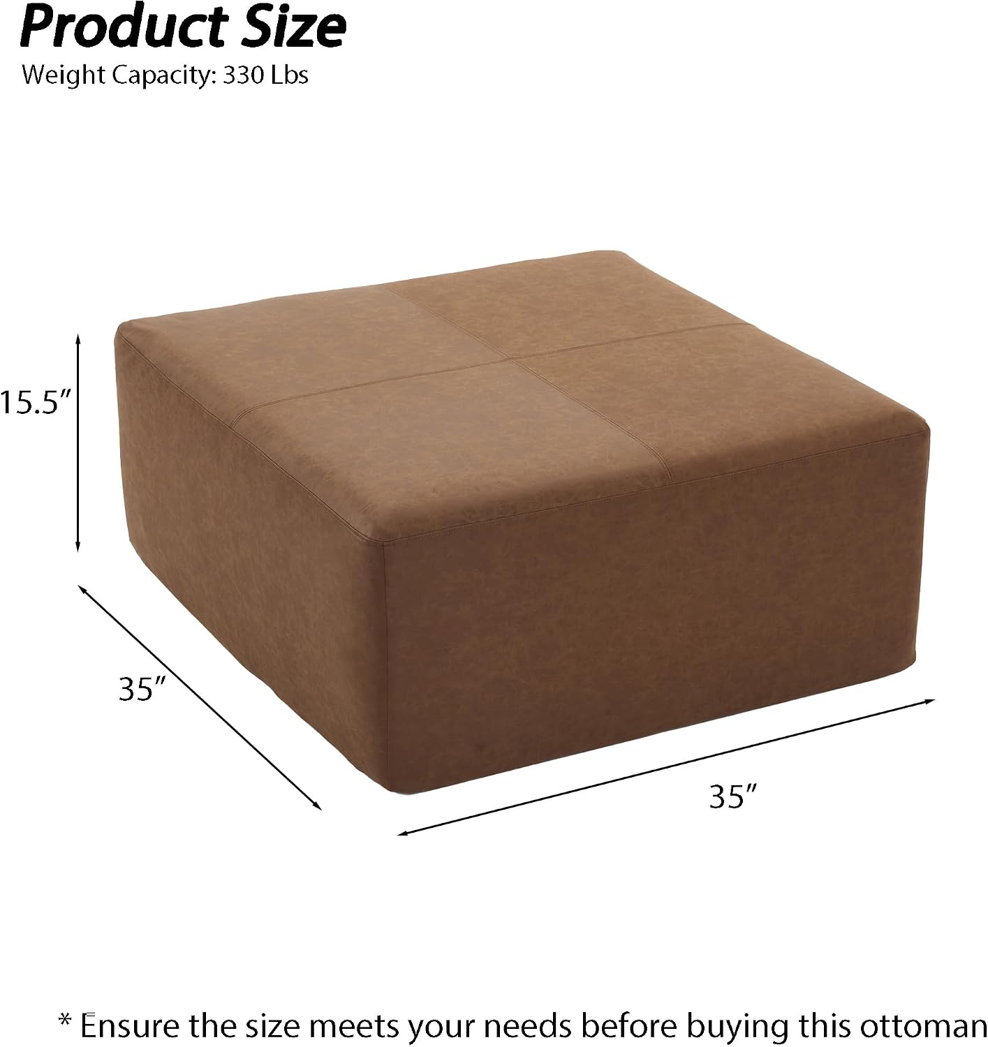 Brown Square Faux Leather Storage Ottoman