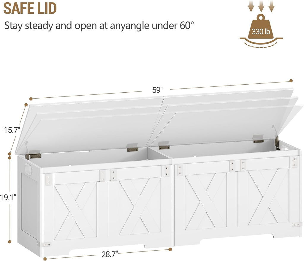 White Farmhouse Large Lift Top Storage Chest Bench