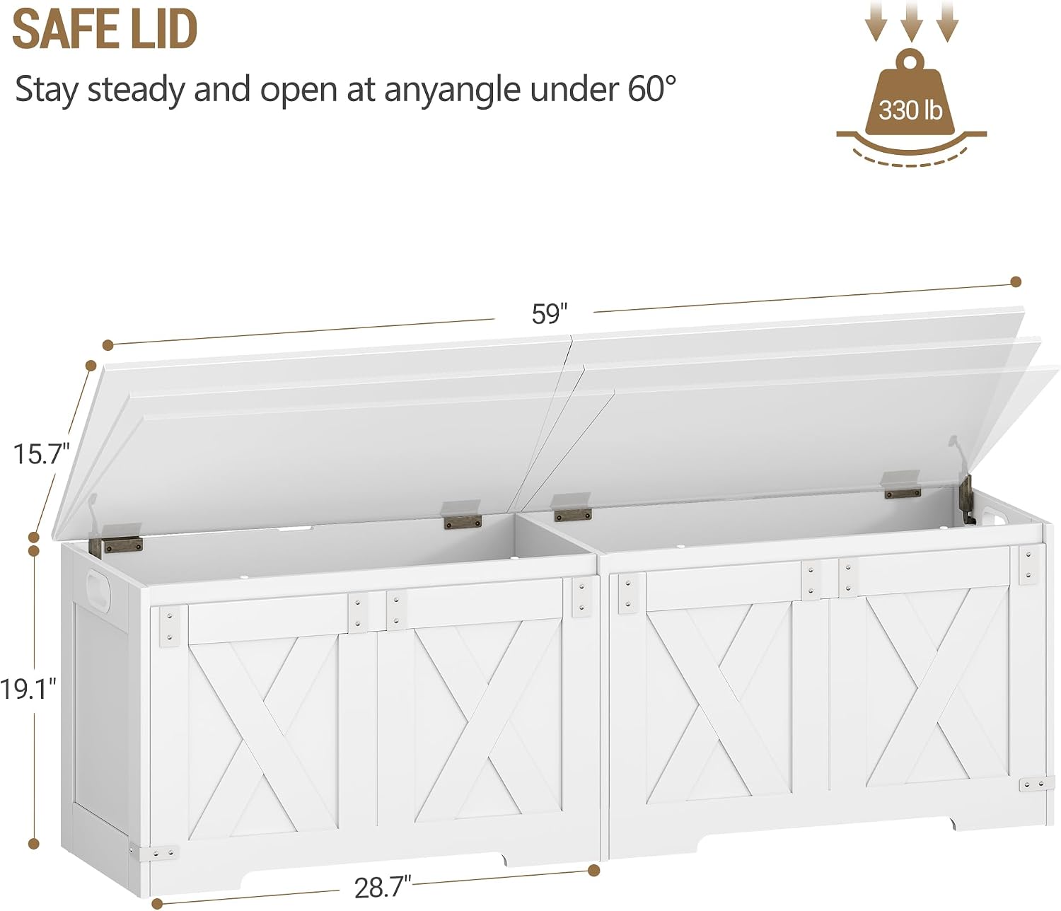 White Farmhouse Large Lift Top Storage Chest Bench