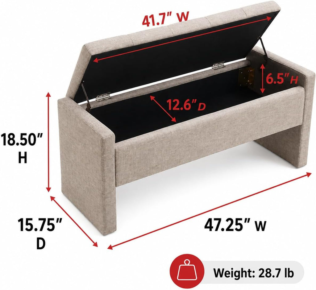 Grey Brown Linen Storage Ottoman Bench