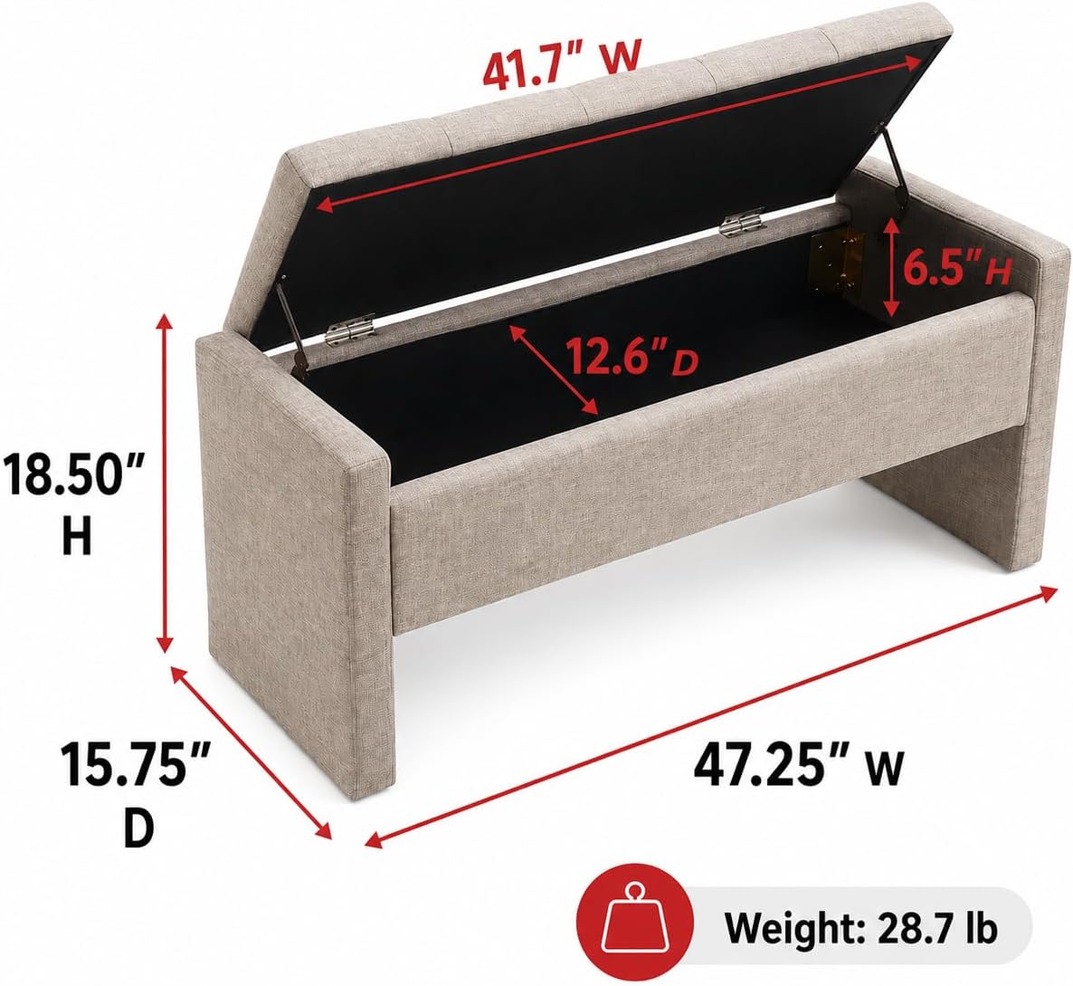 Grey Brown Linen Storage Ottoman Bench