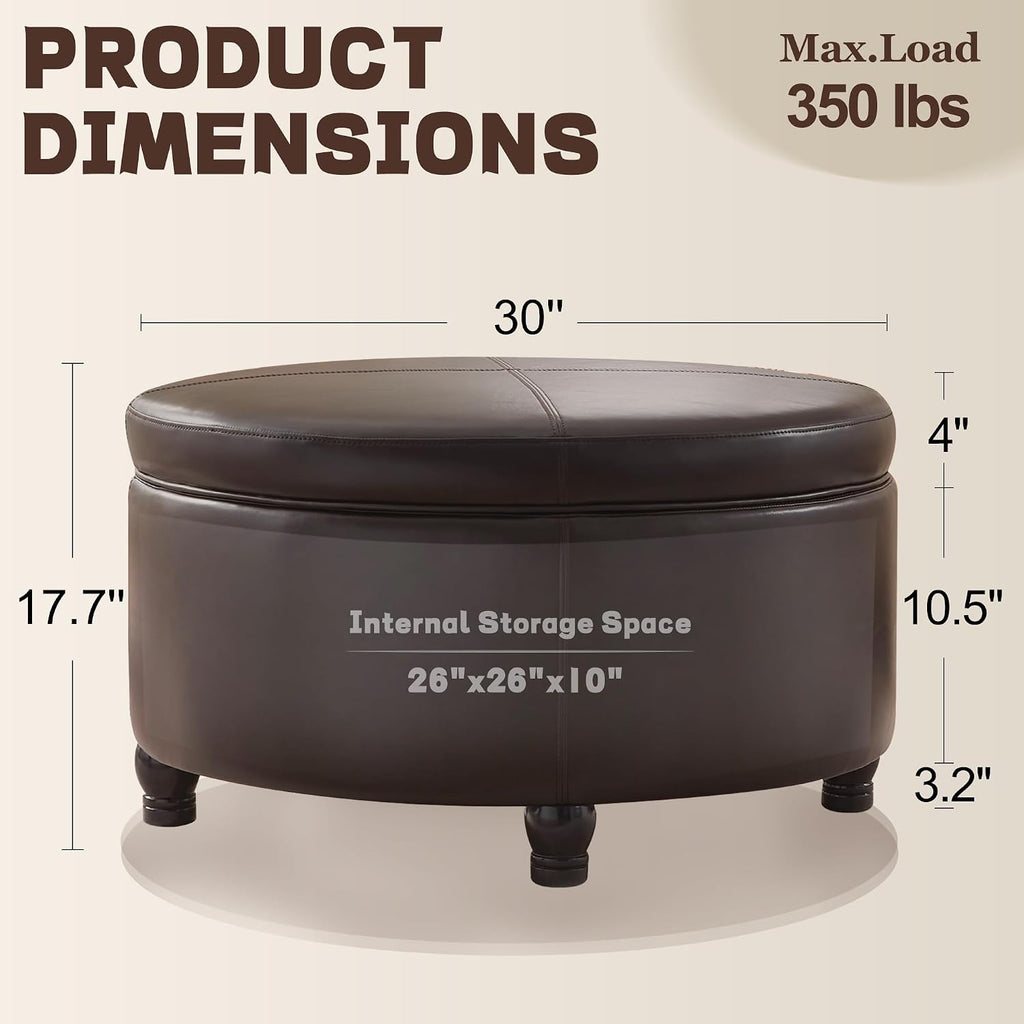 Brown Round Removable Top Ottoman