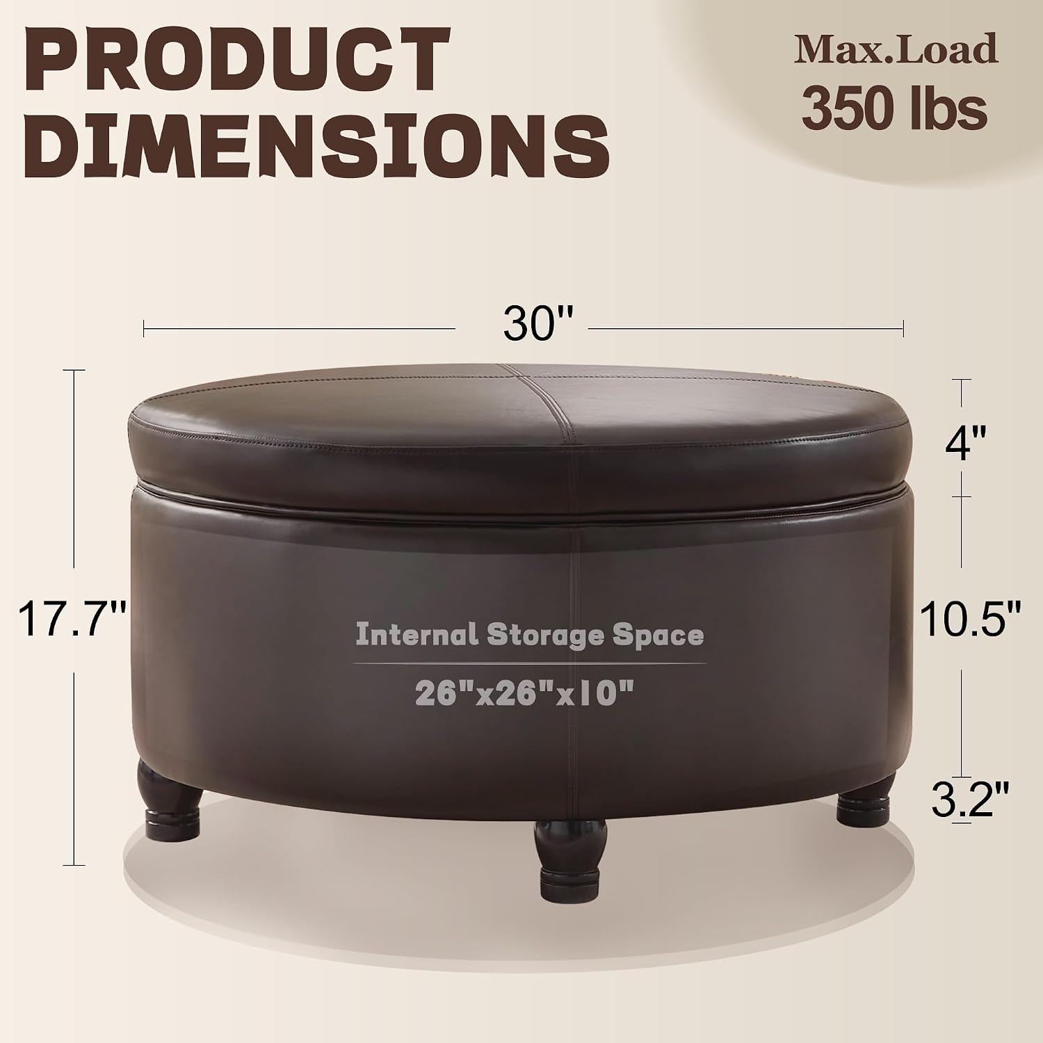 Brown Round Removable Top Ottoman