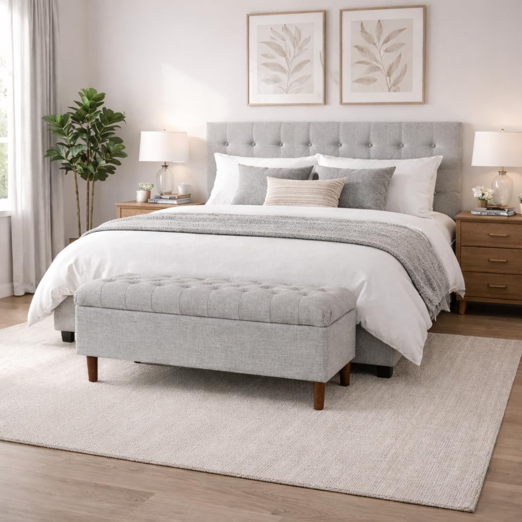 Gray Woven Ainsley Tufted Storage Bench