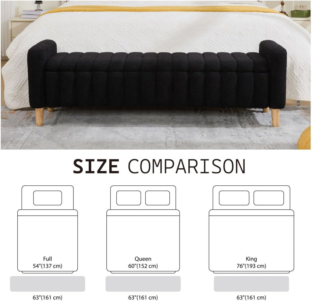 Black Wave Tufted Arm Storage Ottoman Bench