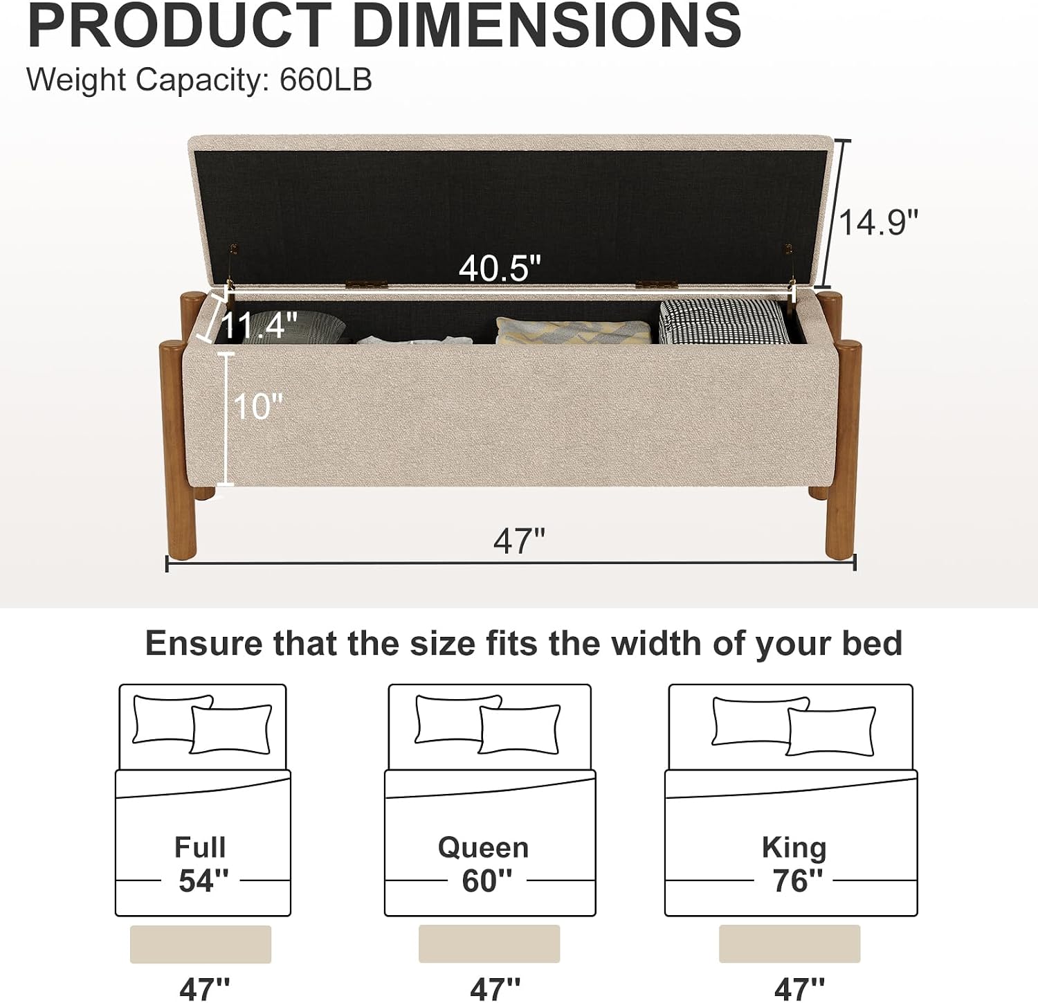 Beige Boucle Heavy Duty Storage Ottoman Bench