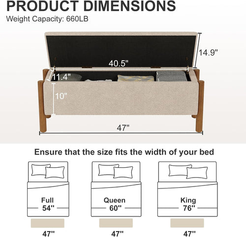 Beige Boucle Heavy Duty Storage Ottoman Bench