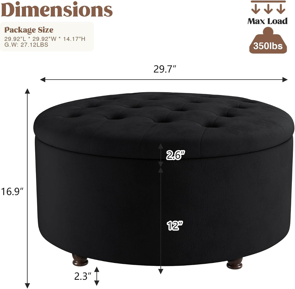 Black Round Tufted Storage Ottoman