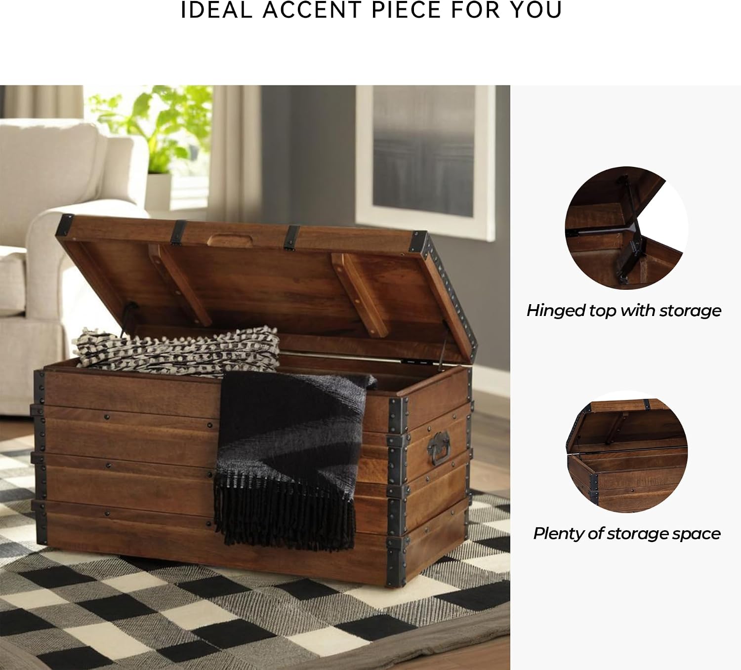 Brown Vintage Kettleby Storage Trunk Coffee Table
