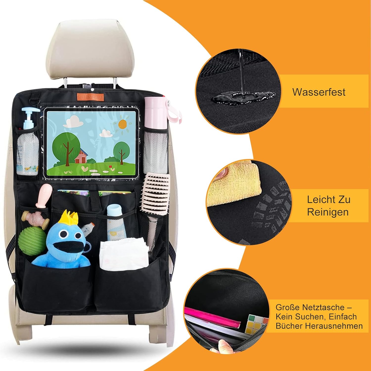 Black Waterproof Kids Backseat Organizer