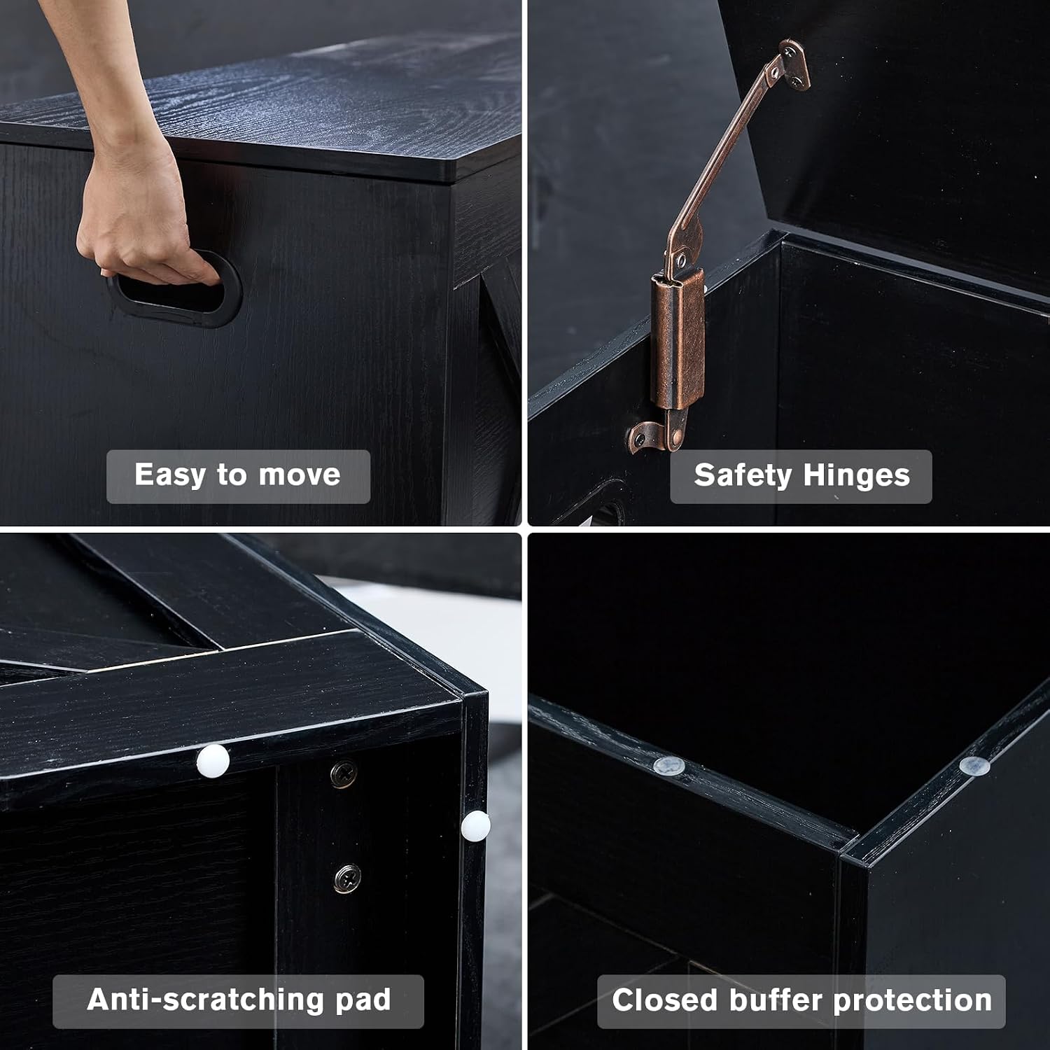 Ink Black Large Safety Hinge Storage Chest Bench