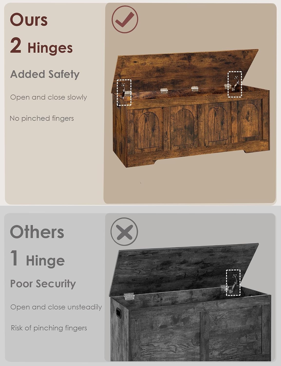 Rustic Brown Flip Top Storage Bench
