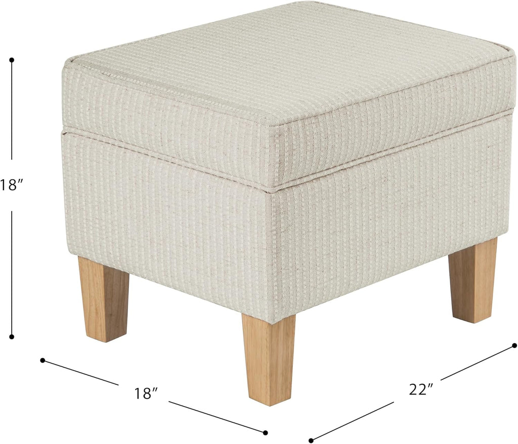 White Woven Stripe Rectangular Storage Ottoman