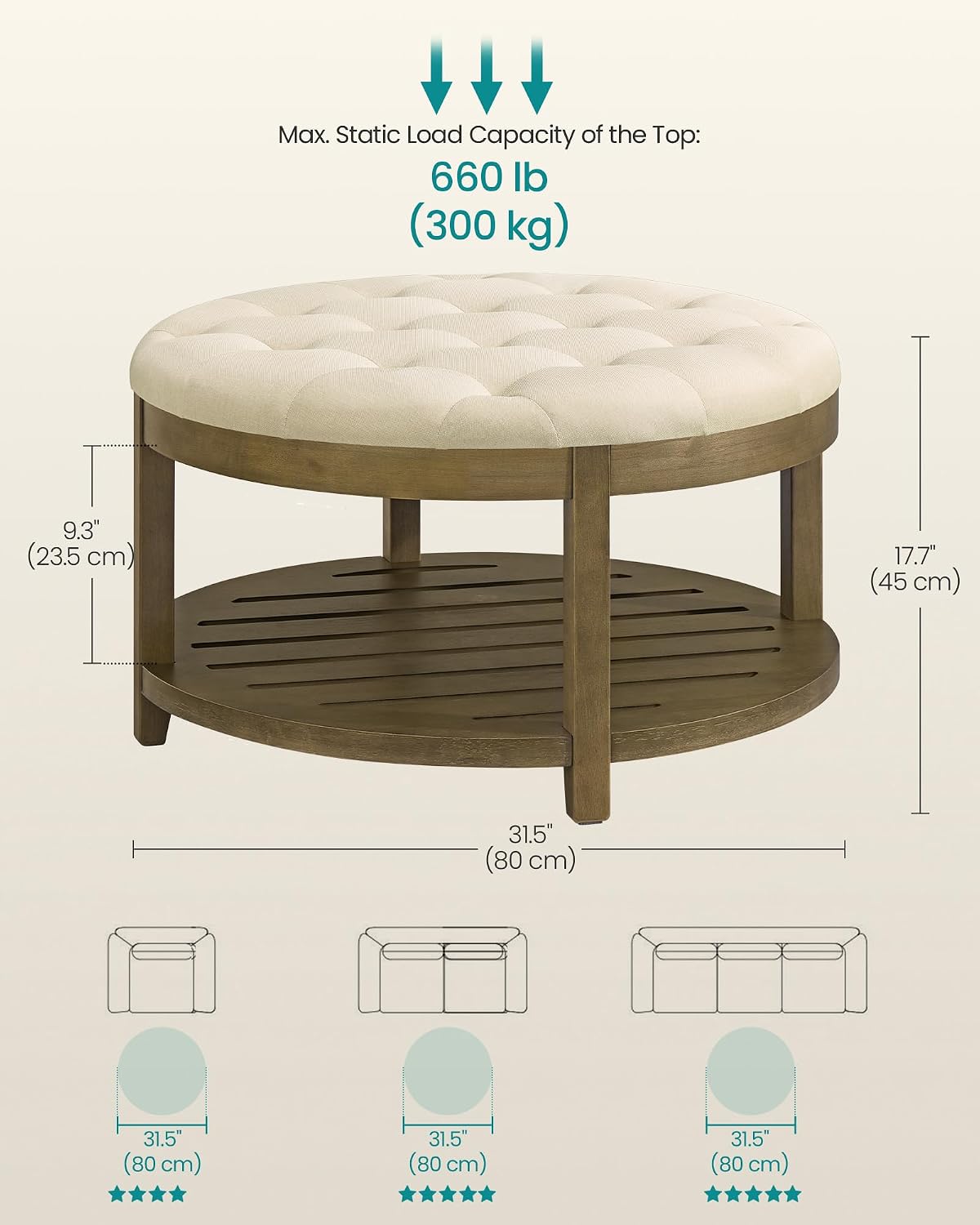 Sand Tufted Round Wood Frame Ottoman