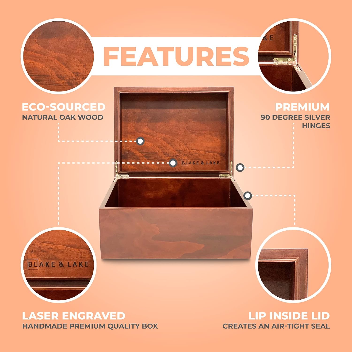 Dark Oak Hinged Wooden Decorative Storage Box