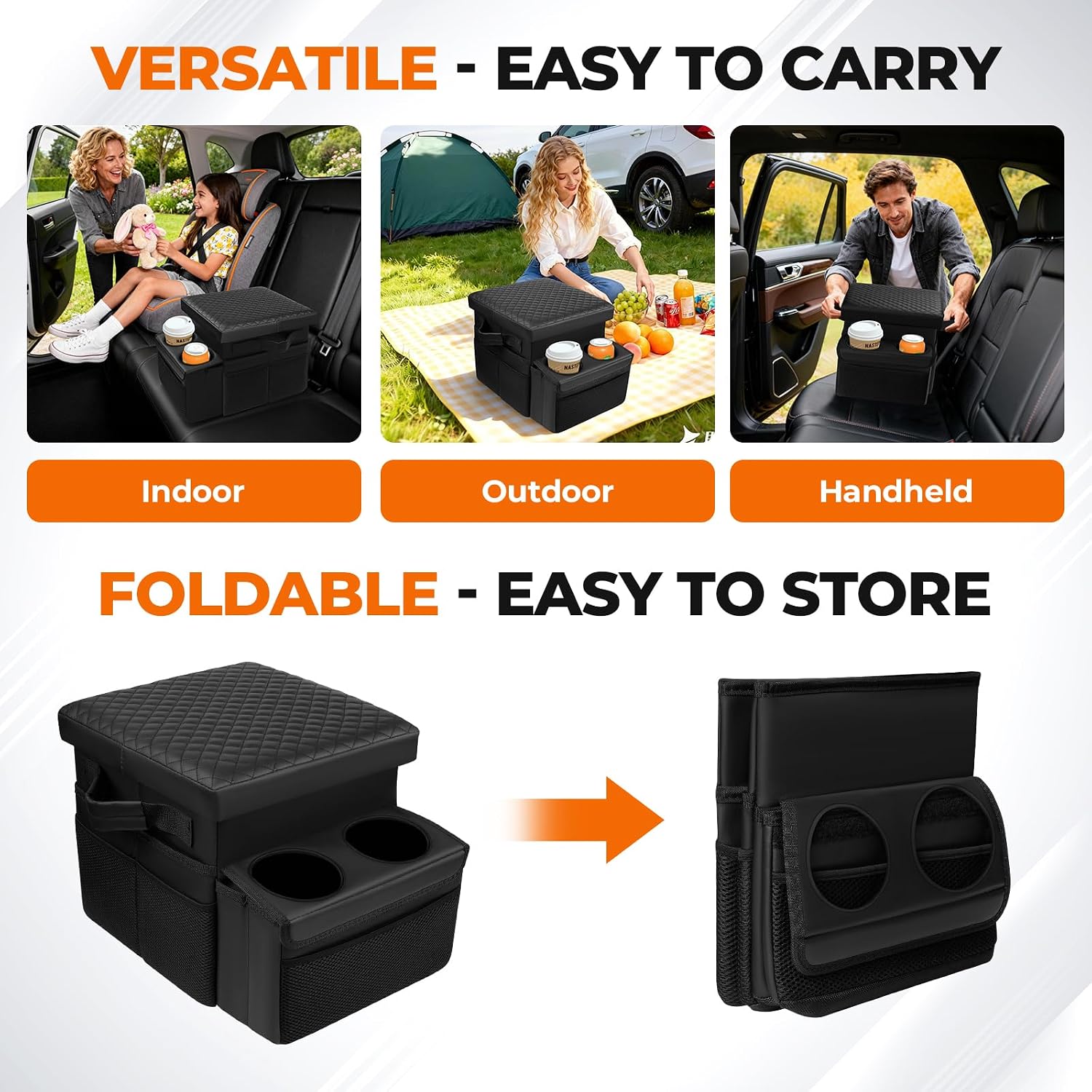 Black Foldable Rear Car Seat Storage Organizer