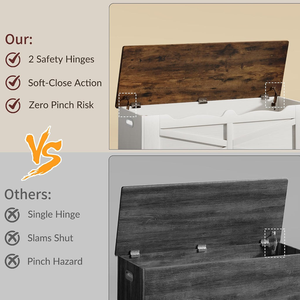 White Walnut Heavy Duty Safety Hinge Storage Bench