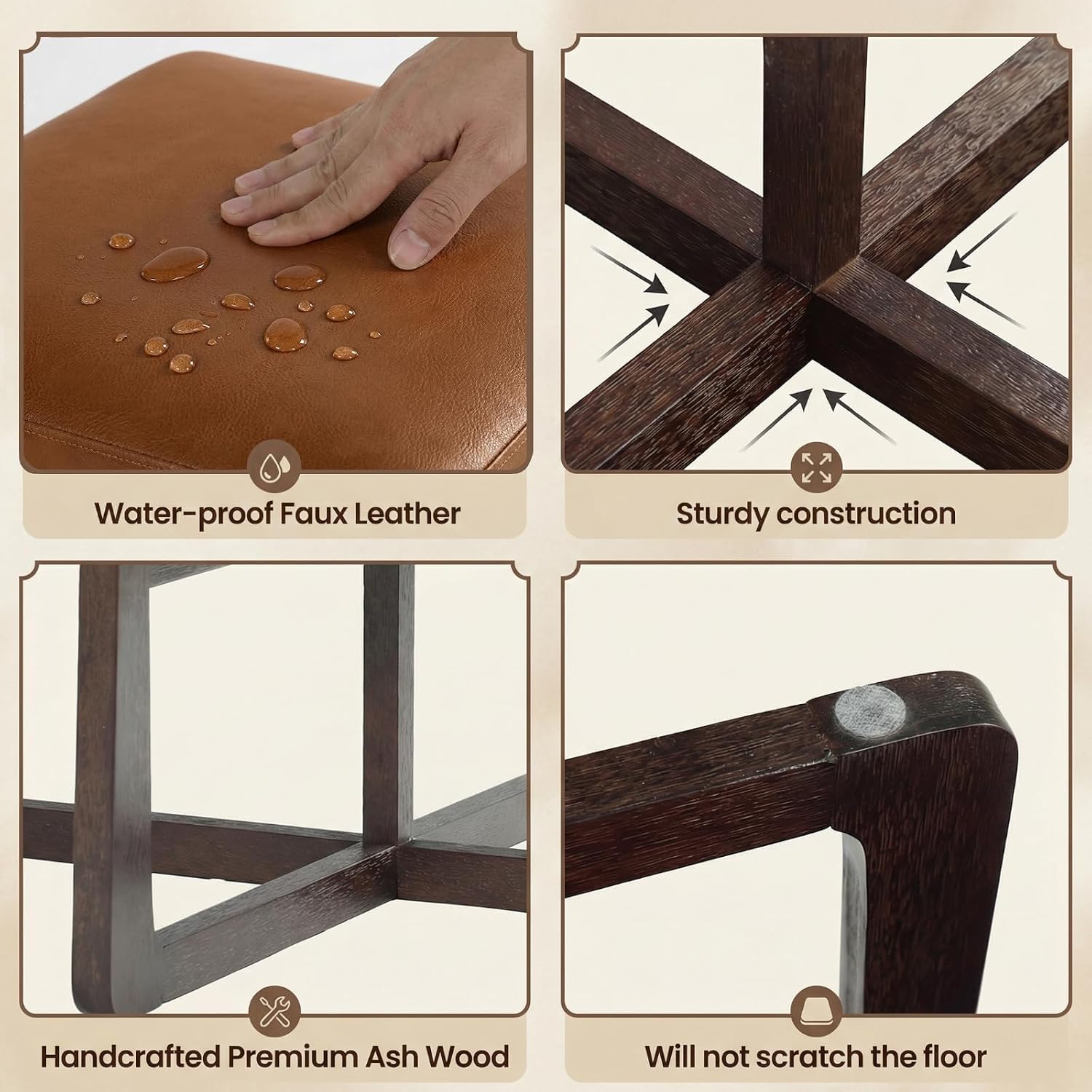 Brown Wood Leather Square Storage Ottoman