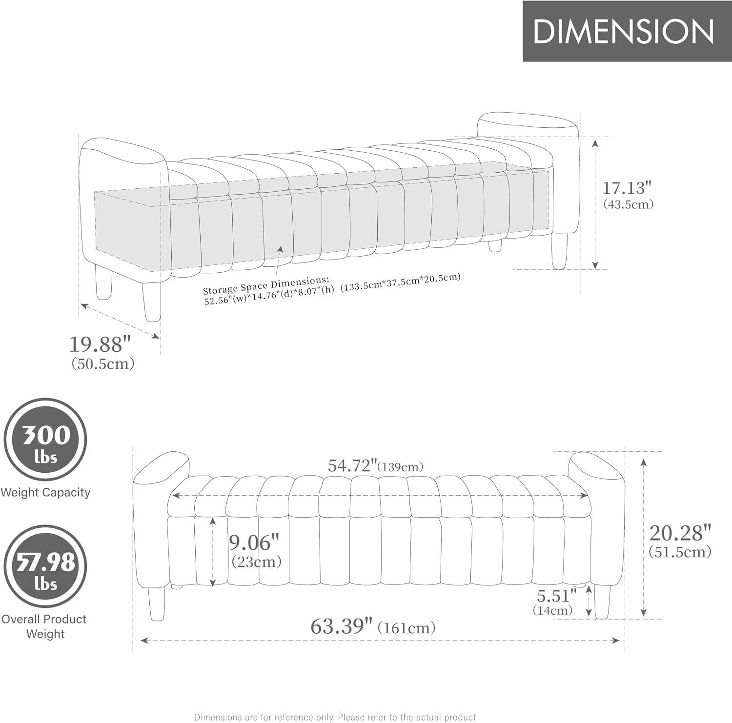 Teddy Fabric Arm Storage Ottoman Bench