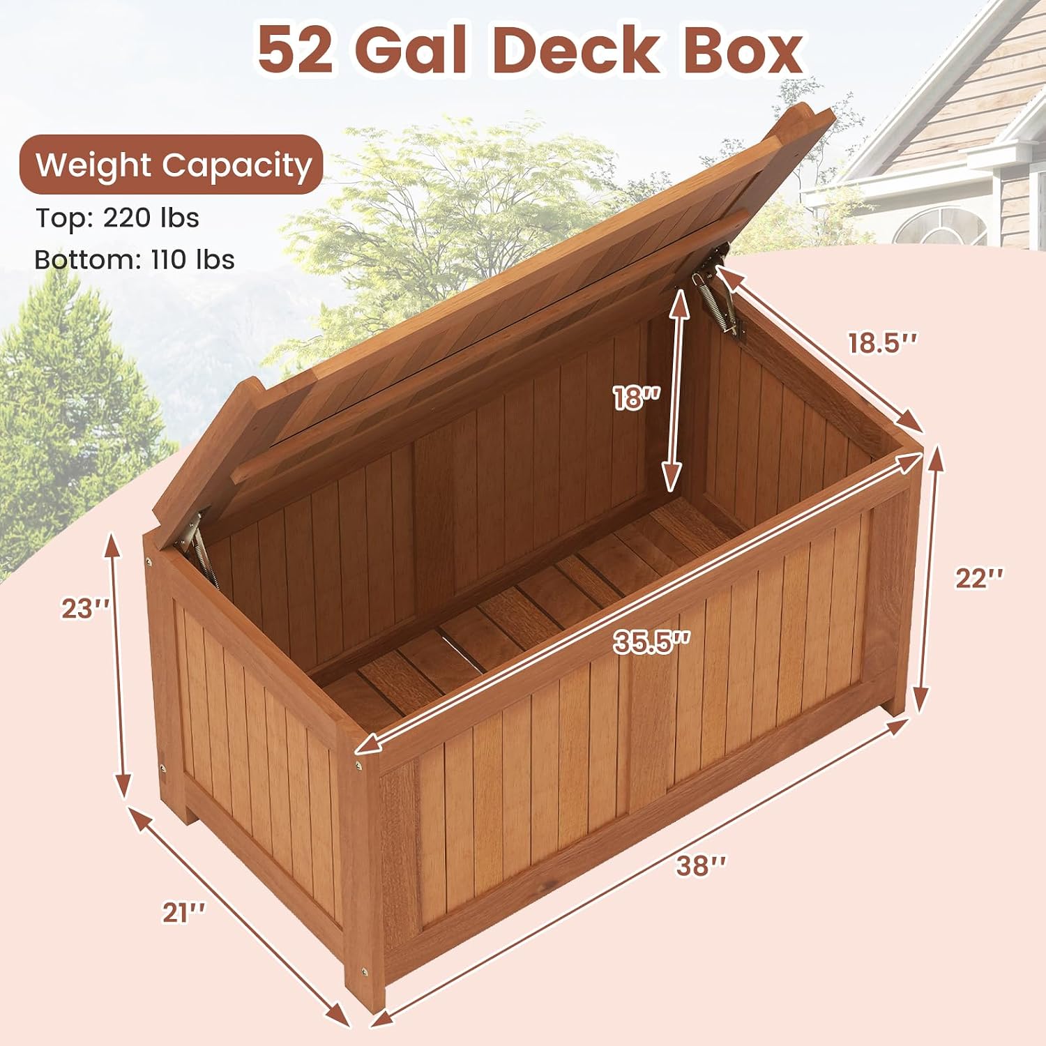 Wood 3-in-1 Outdoor Patio Storage Bench Box