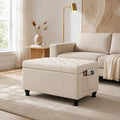 Beige Fabric Storage Ottoman Bench