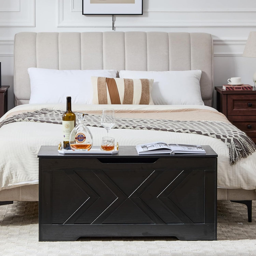 Ink Black Large Safety Hinge Storage Chest Bench