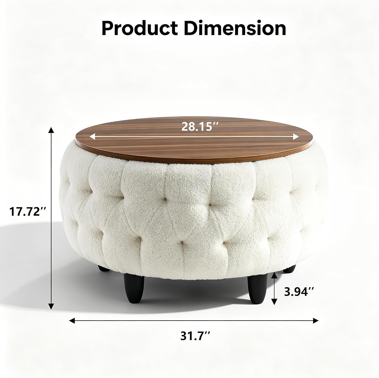 White Teddy Fabric Round Storage Ottoman