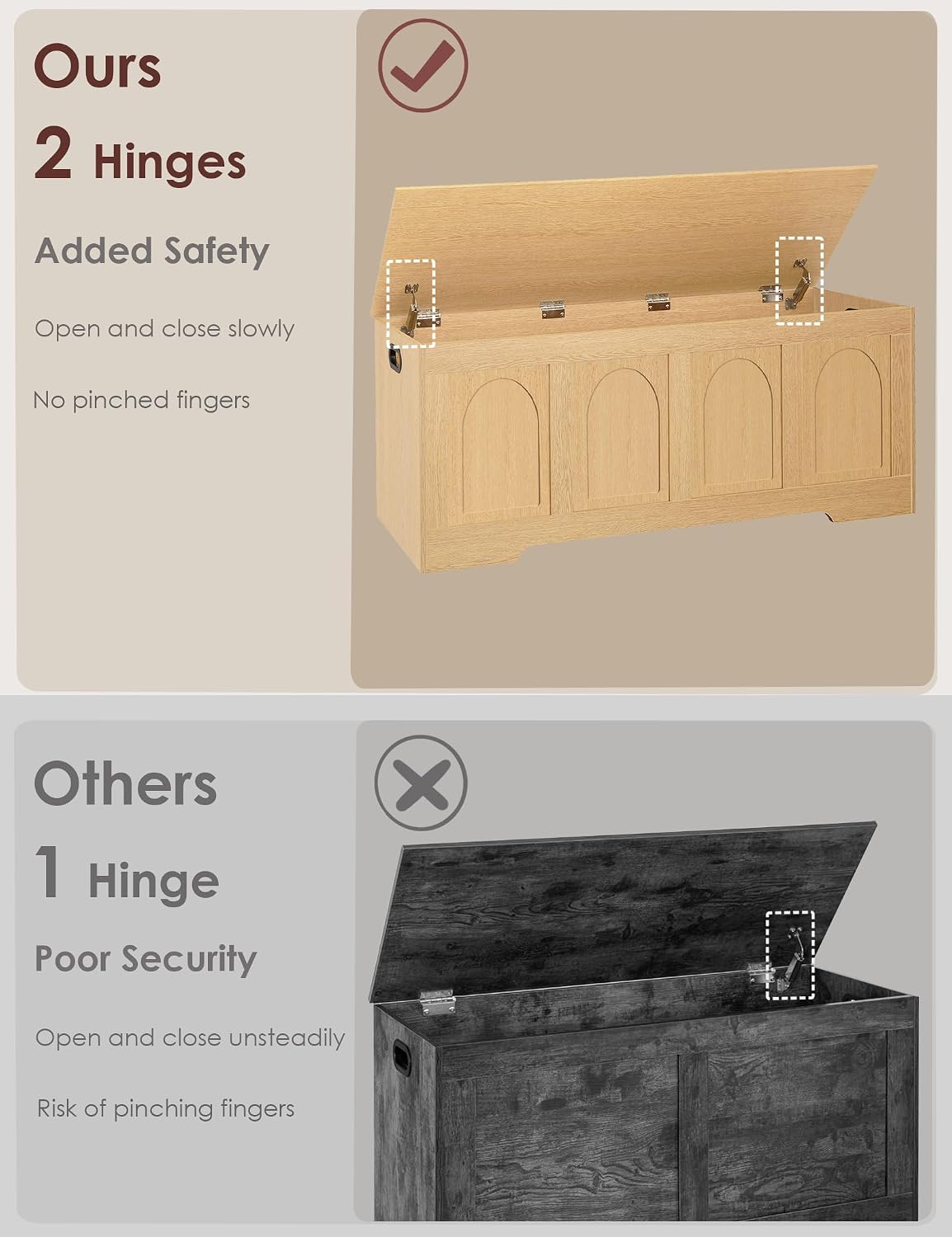 Natural Rattan-Like Safety Hinge Storage Chest Bench