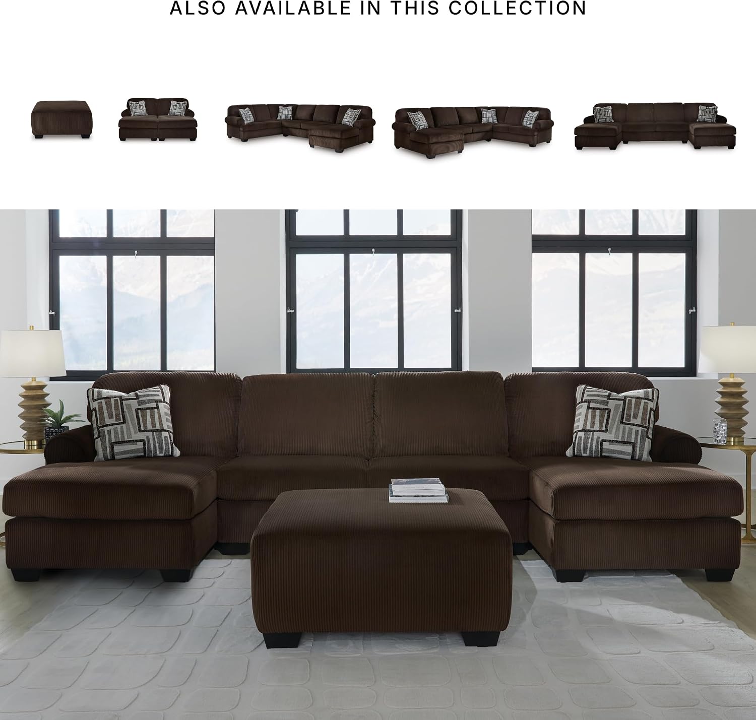 Dark Brown Striped Oversized Ottoman