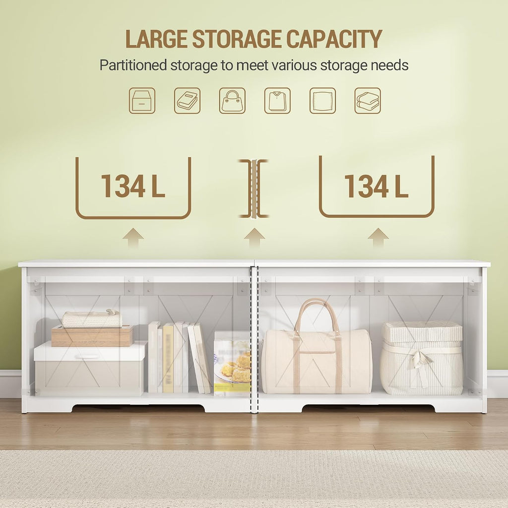 White Farmhouse Large Lift Top Storage Chest Bench
