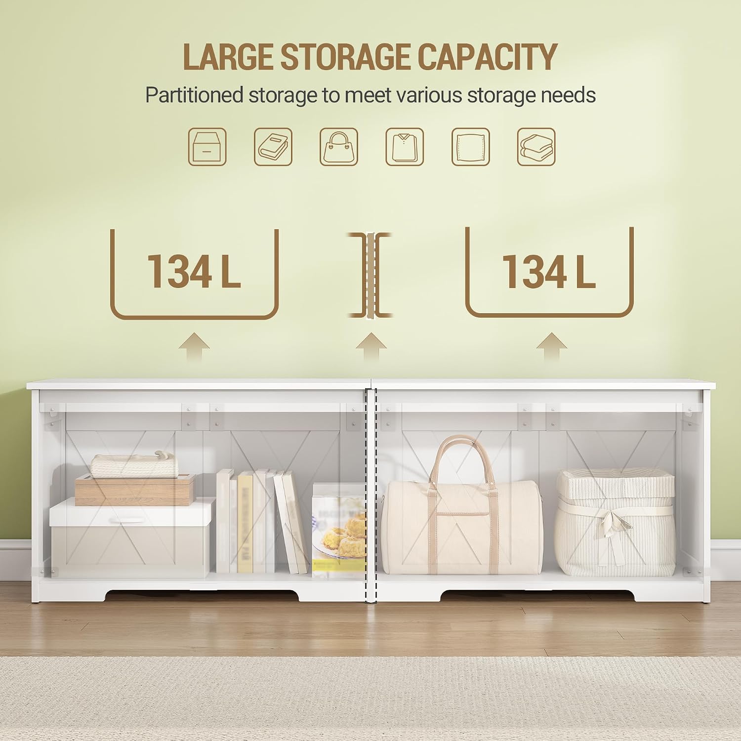 White Farmhouse Large Lift Top Storage Chest Bench
