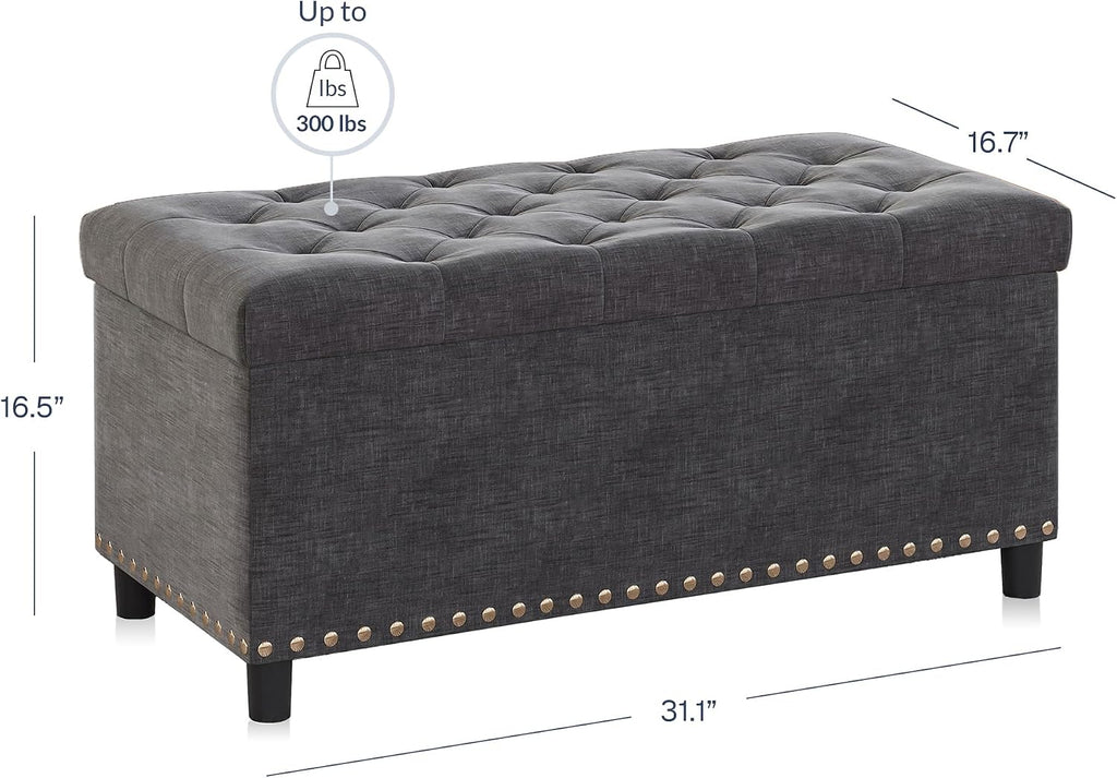 Dark Gray Tufted Storage Ottoman
