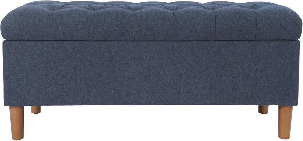 Blue Woven Ainsley Tufted Storage Bench