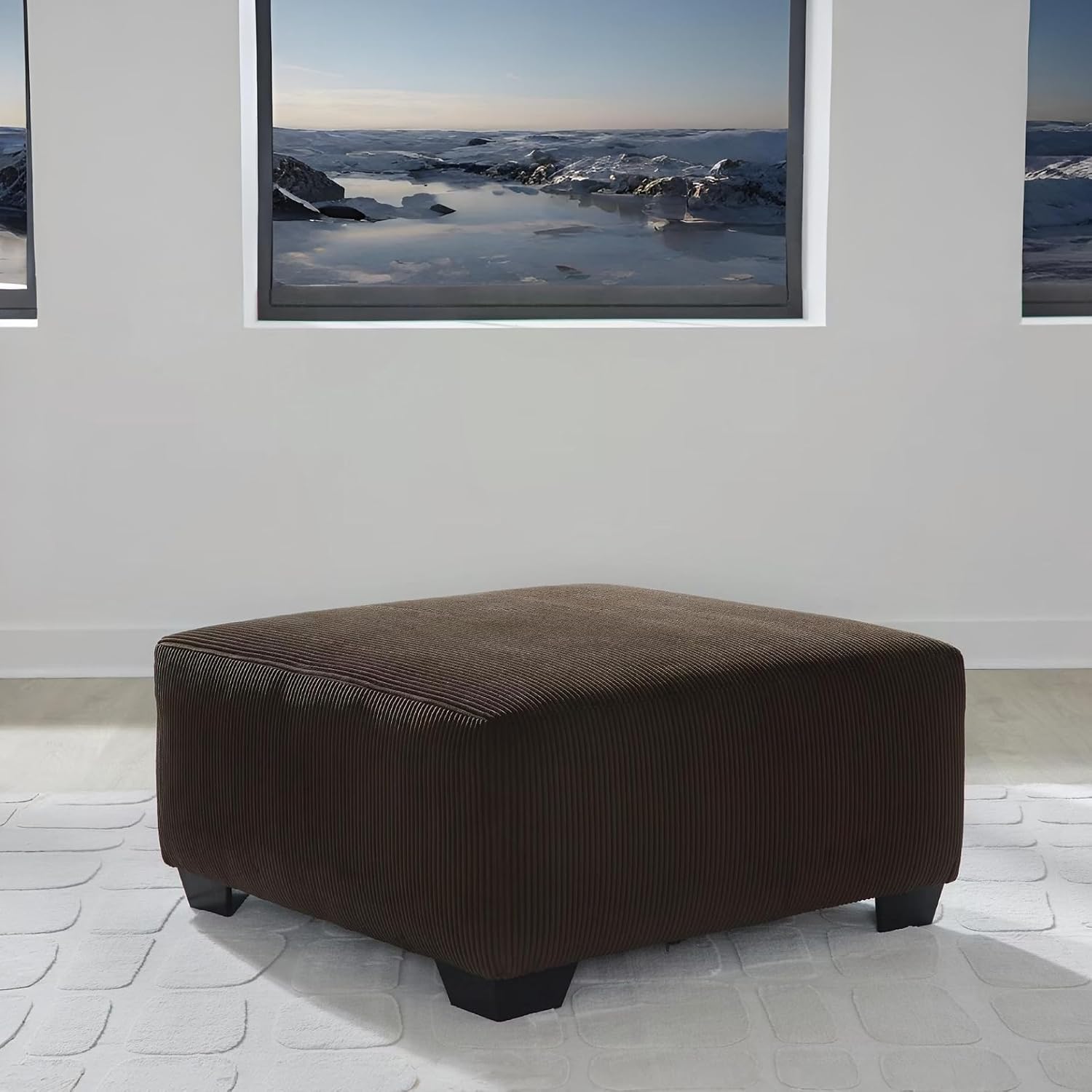 Dark Brown Striped Oversized Ottoman