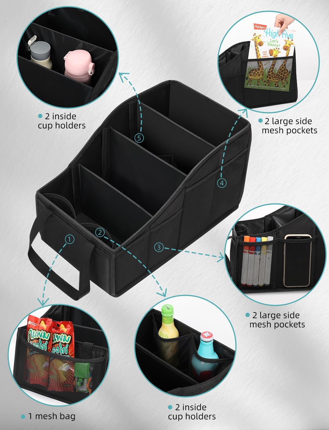 Black Multi-Compartment Backseat Car Organizer