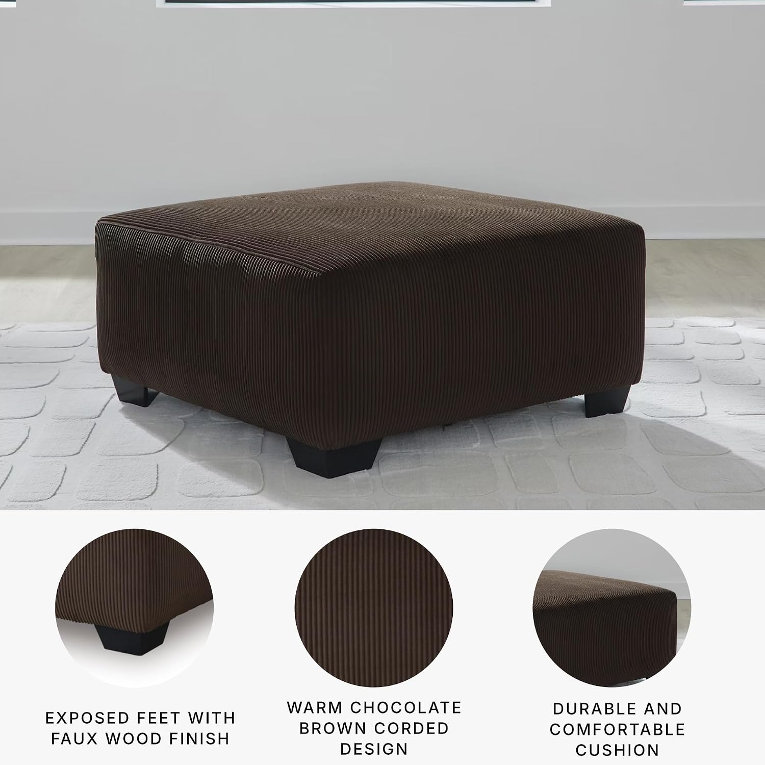 Dark Brown Striped Oversized Ottoman