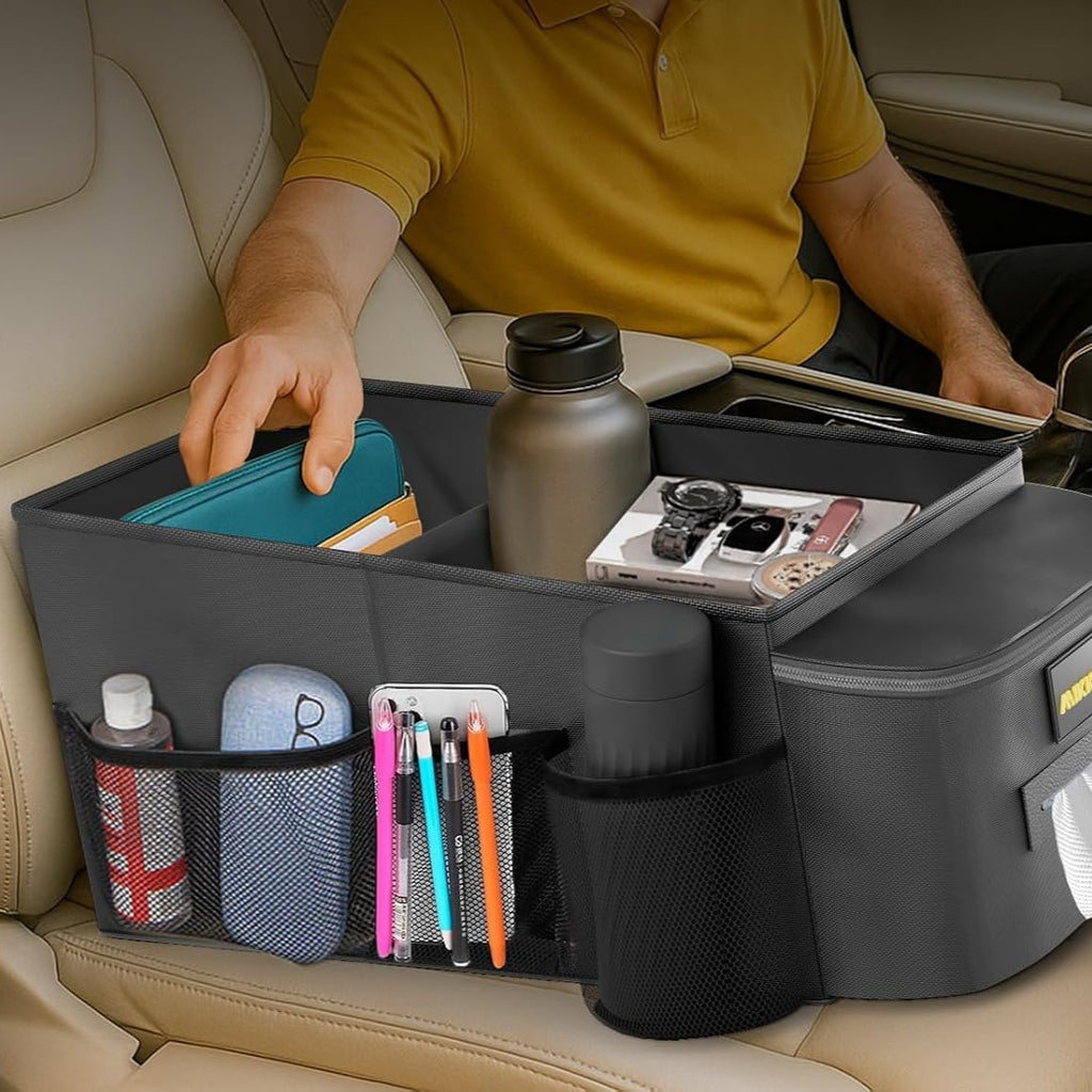 Tissue Box Mesh Pocket Car Seat Organizer with Cup Holder