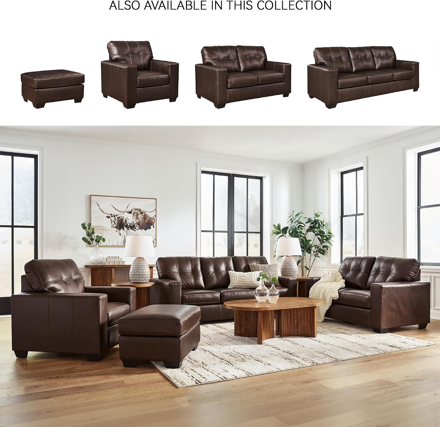 Dark Brown Santorine Leather Ottoman