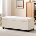 Ivory Tufted Safety Hinge Storage Ottoman Bench