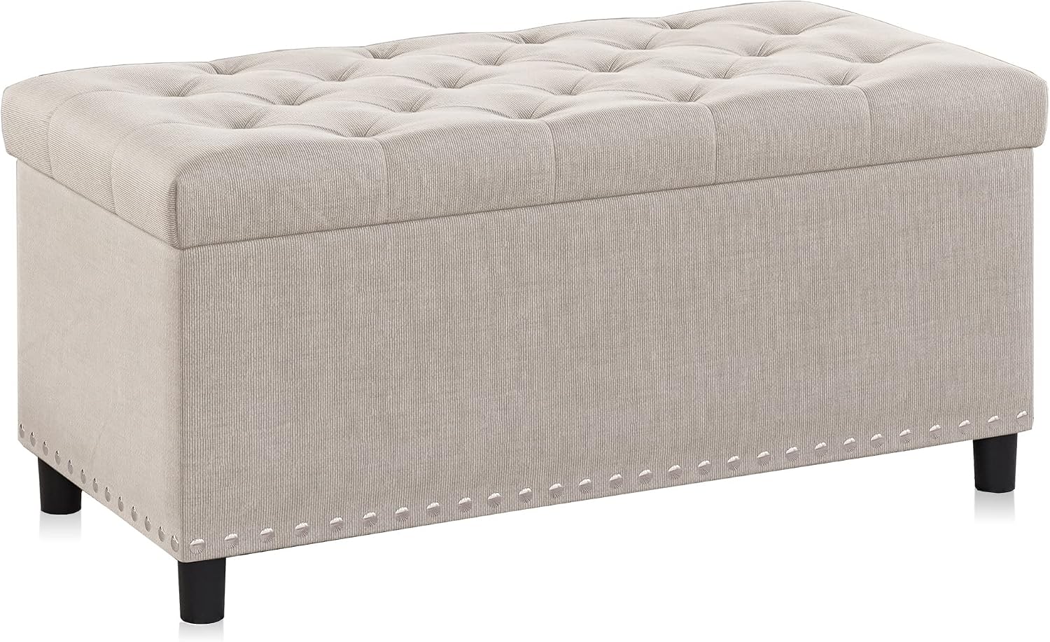 Beige Tufted Storage Ottoman