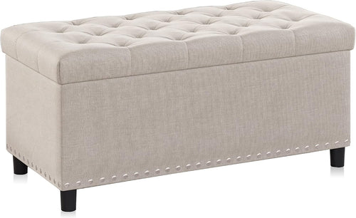 Beige Tufted Storage Ottoman