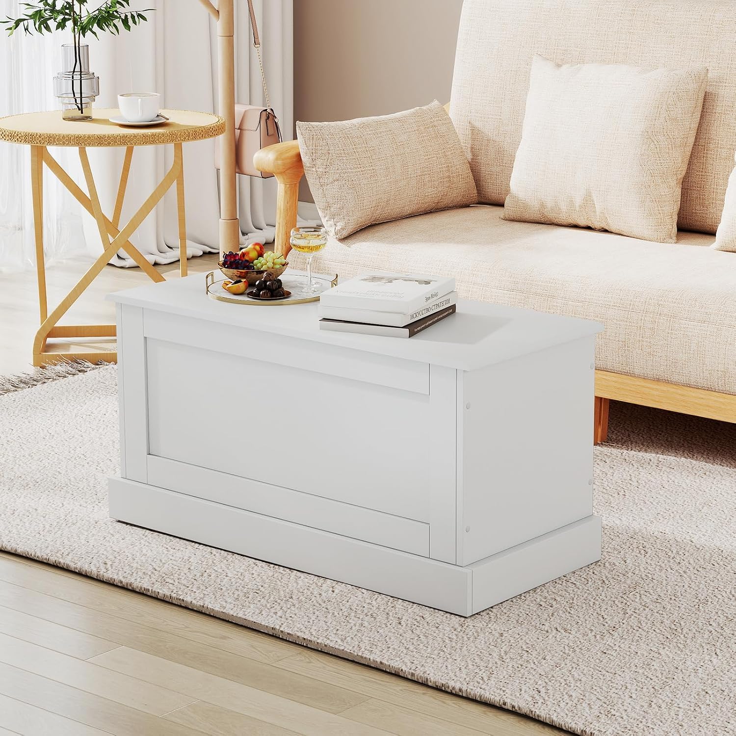White Hydraulic Safety Wooden Storage Chest Bench