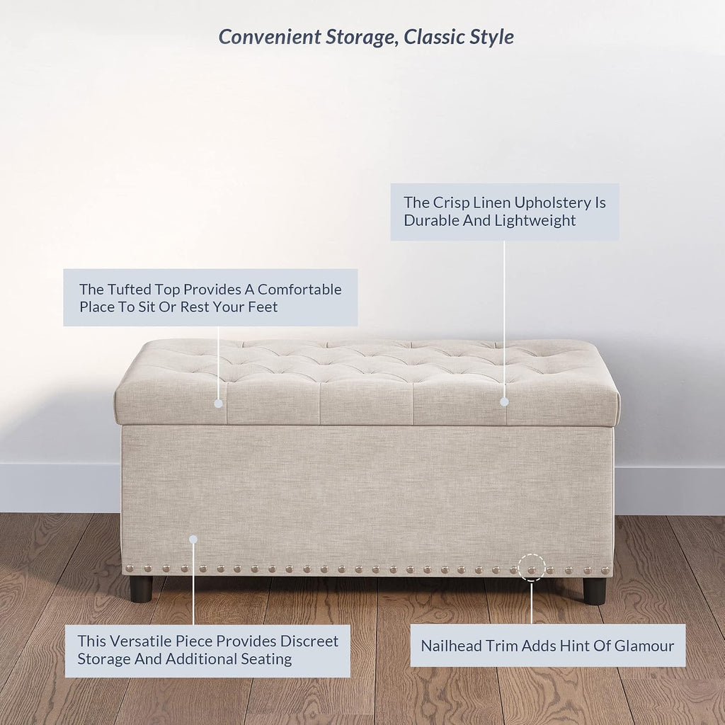 Beige Tufted Storage Ottoman